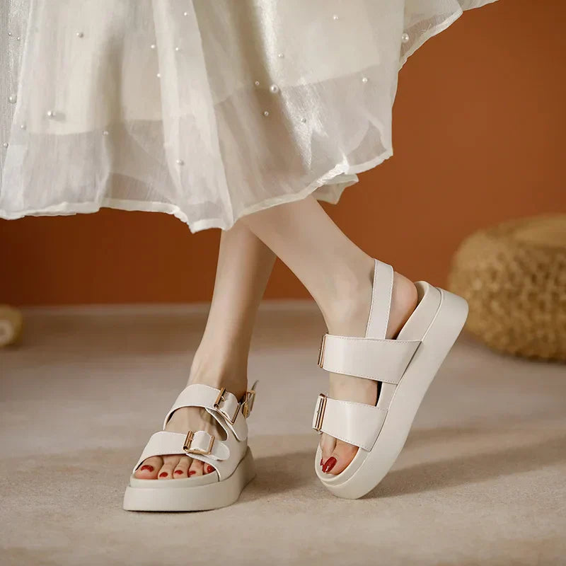 Double Buckle Platform Sandals with Cushioned Footbed