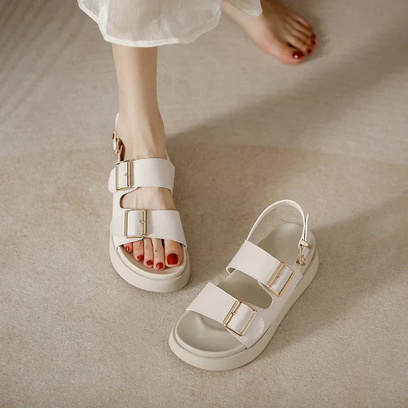 Double Buckle Platform Sandals with Cushioned Footbed