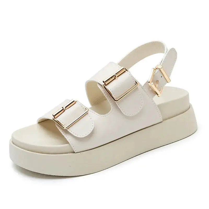 Double Buckle Platform Sandals with Cushioned Footbed