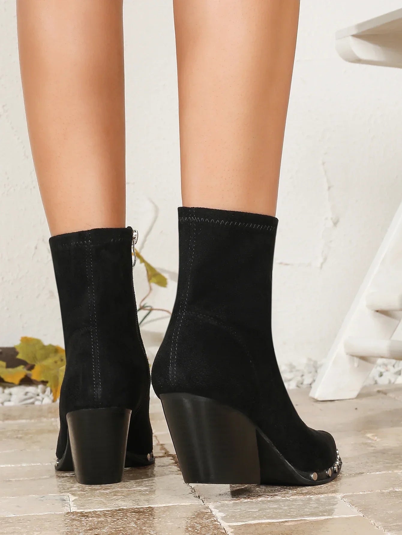 Elegant Block Heel Ankle Boots for Women with Side Zipper