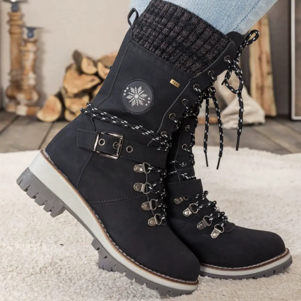 Women's Insulated Waterproof Snow Boots with Knit Cuff and Non-Slip Sole