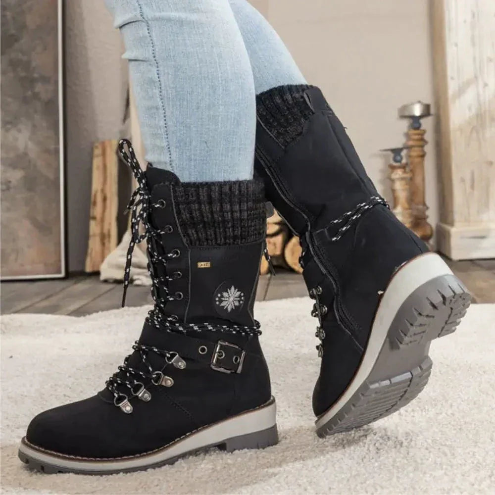 Women's Insulated Waterproof Snow Boots with Knit Cuff and Non-Slip Sole