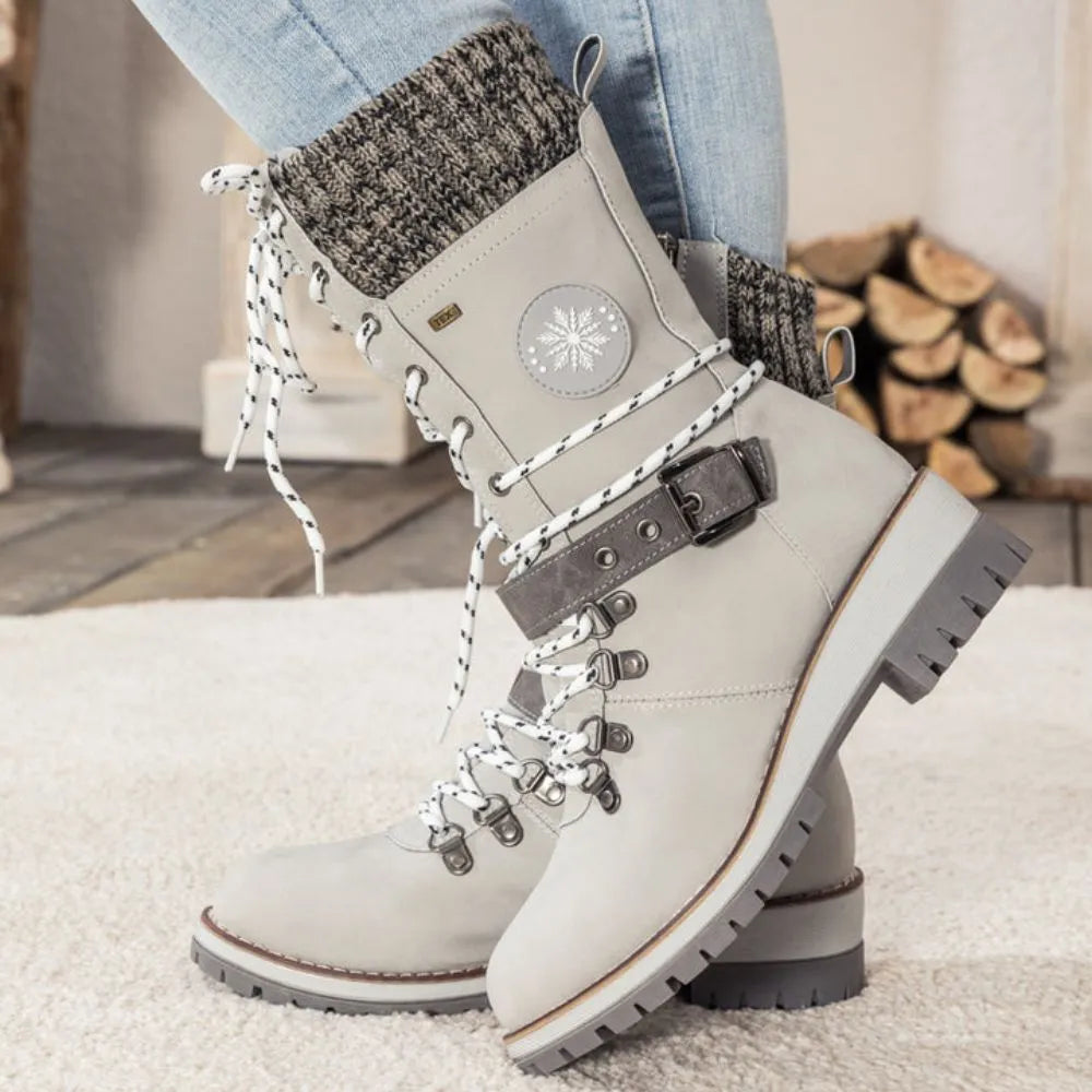 Women's Insulated Waterproof Snow Boots with Knit Cuff and Non-Slip Sole
