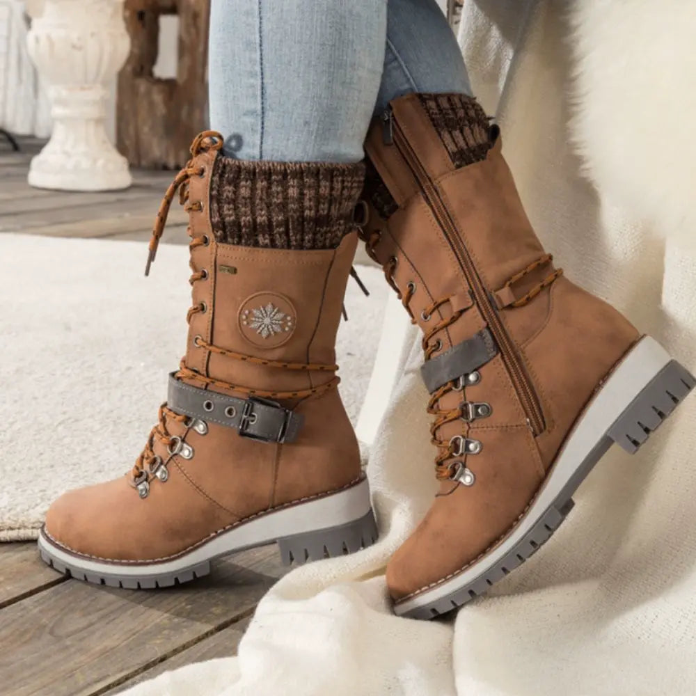 Women's Insulated Waterproof Snow Boots with Knit Cuff and Non-Slip Sole