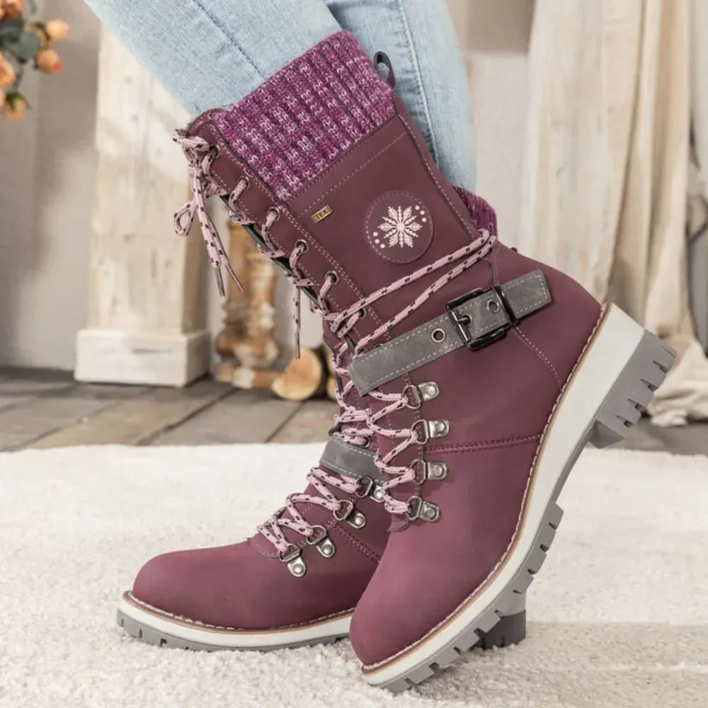 Women's Insulated Waterproof Snow Boots with Knit Cuff and Non-Slip Sole