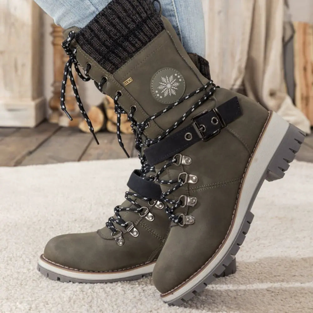 Women's Insulated Waterproof Snow Boots with Knit Cuff and Non-Slip Sole