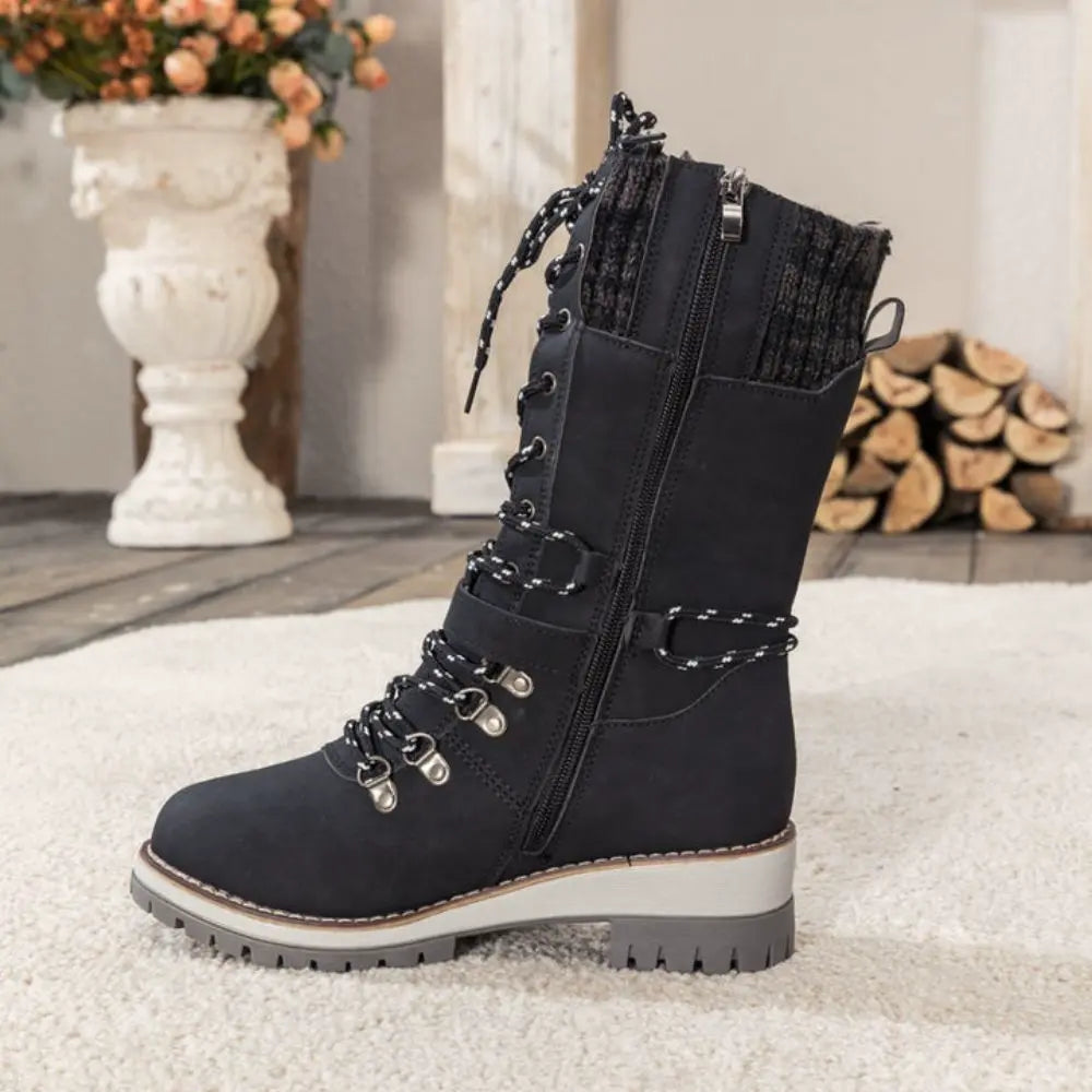 Women's Insulated Waterproof Snow Boots with Knit Cuff and Non-Slip Sole
