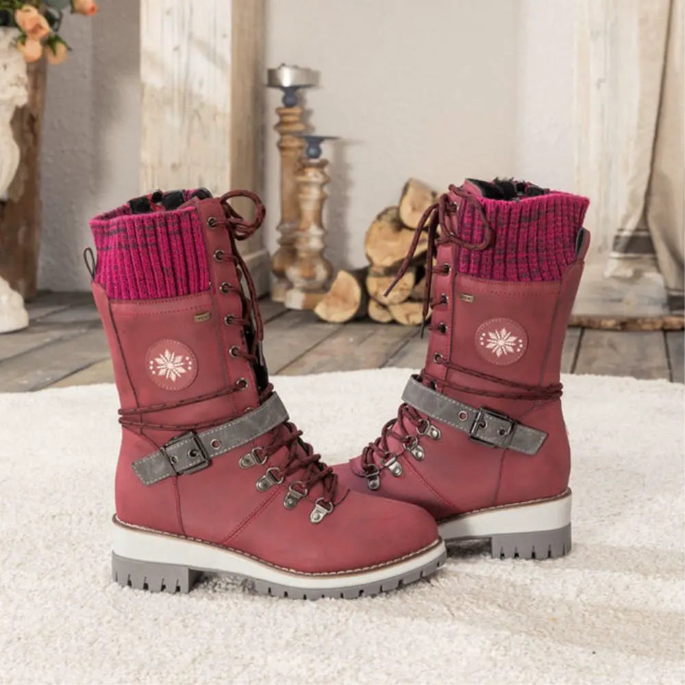 Women's Insulated Waterproof Snow Boots with Knit Cuff and Non-Slip Sole