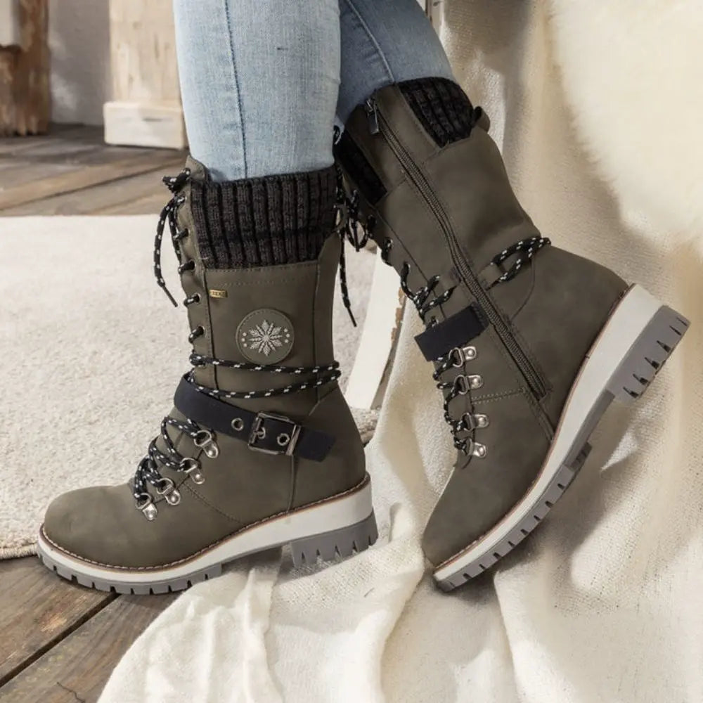 Women's Insulated Waterproof Snow Boots with Knit Cuff and Non-Slip Sole