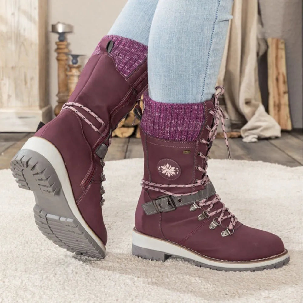 Women's Insulated Waterproof Snow Boots with Knit Cuff and Non-Slip Sole