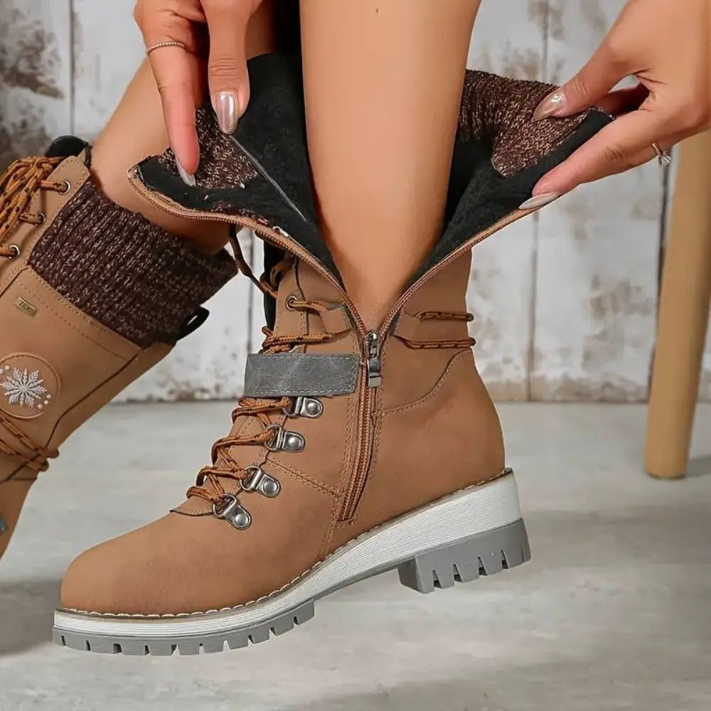 Women's Insulated Waterproof Snow Boots with Knit Cuff and Non-Slip Sole