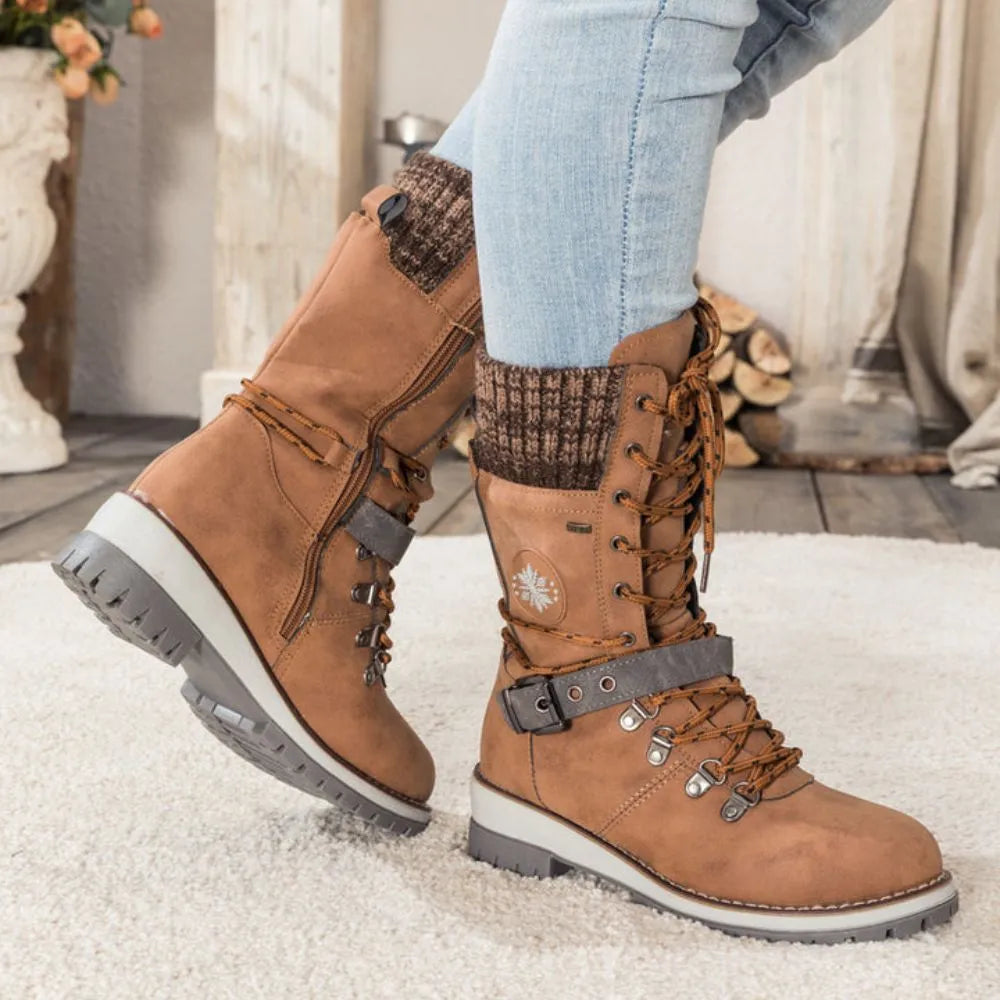 Women's Insulated Waterproof Snow Boots with Knit Cuff and Non-Slip Sole