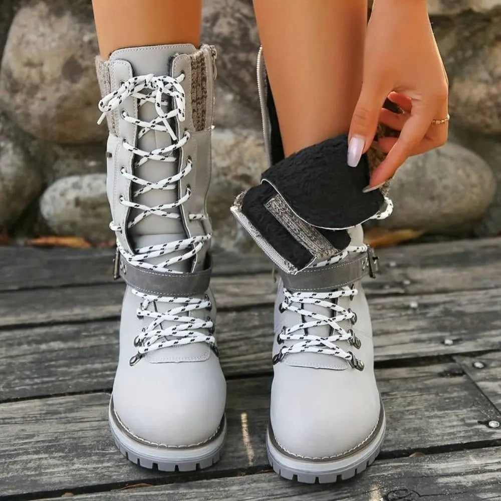 Women's Insulated Waterproof Snow Boots with Knit Cuff and Non-Slip Sole