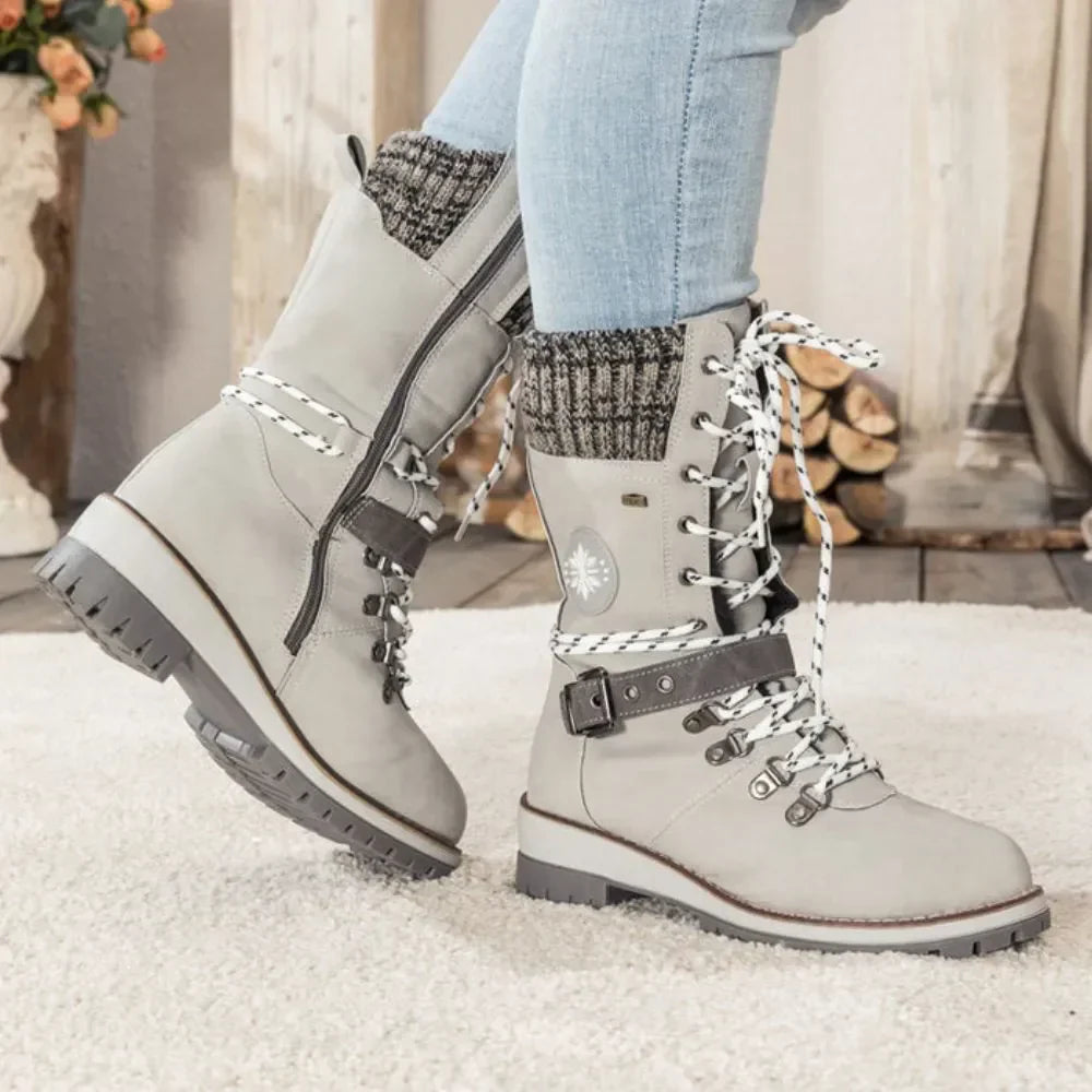 Women's Insulated Waterproof Snow Boots with Knit Cuff and Non-Slip Sole