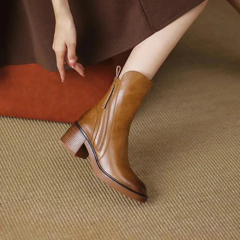Platform Ankle Boots with Block Heel for Women