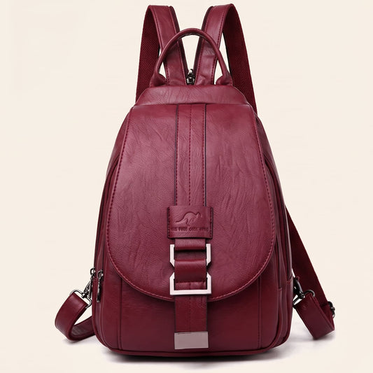 Water-Resistant Genuine Leather Backpack with Anti-Theft Pocket for Women