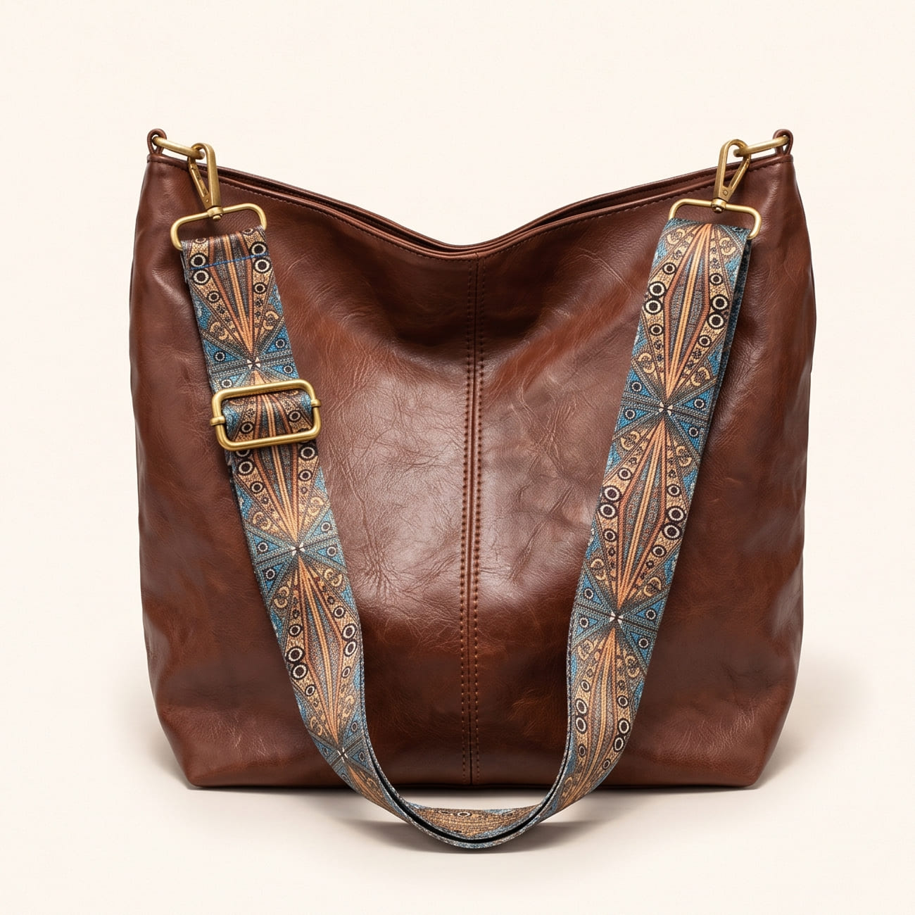 Waterproof Leather Handbag with Geometric Print