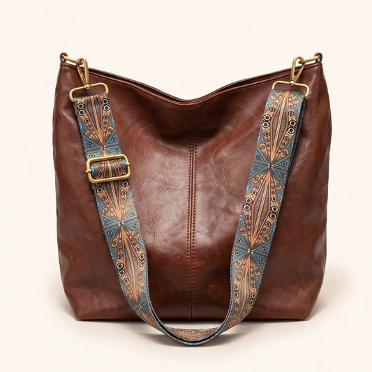 Waterproof Leather Handbag with Geometric Print