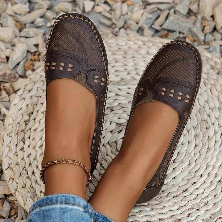 Women's Breathable Perforated Slip On Loafers with Flat Sole Support