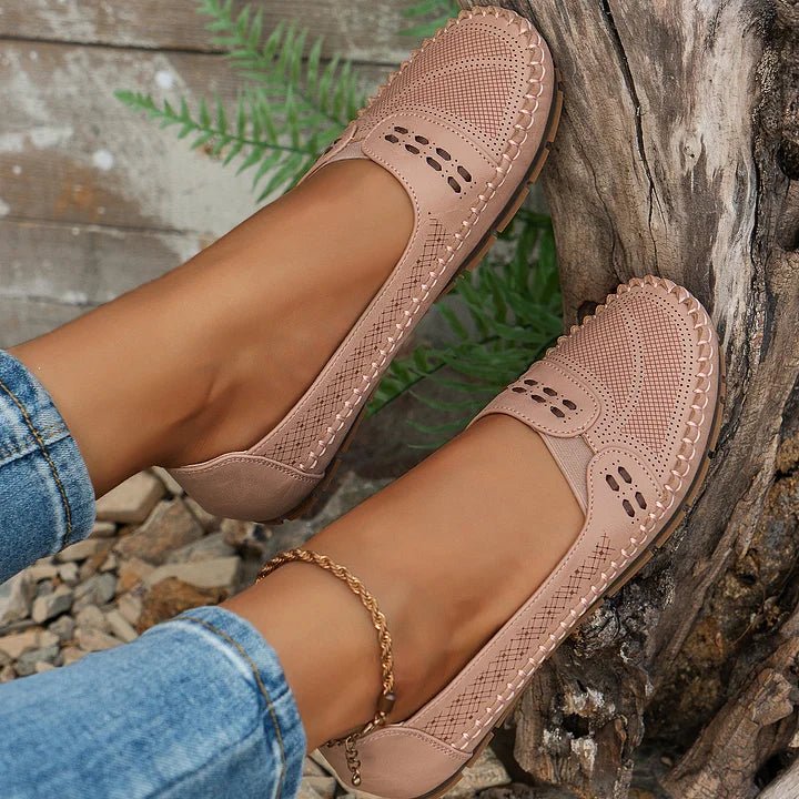Women's Breathable Perforated Slip On Loafers with Flat Sole Support