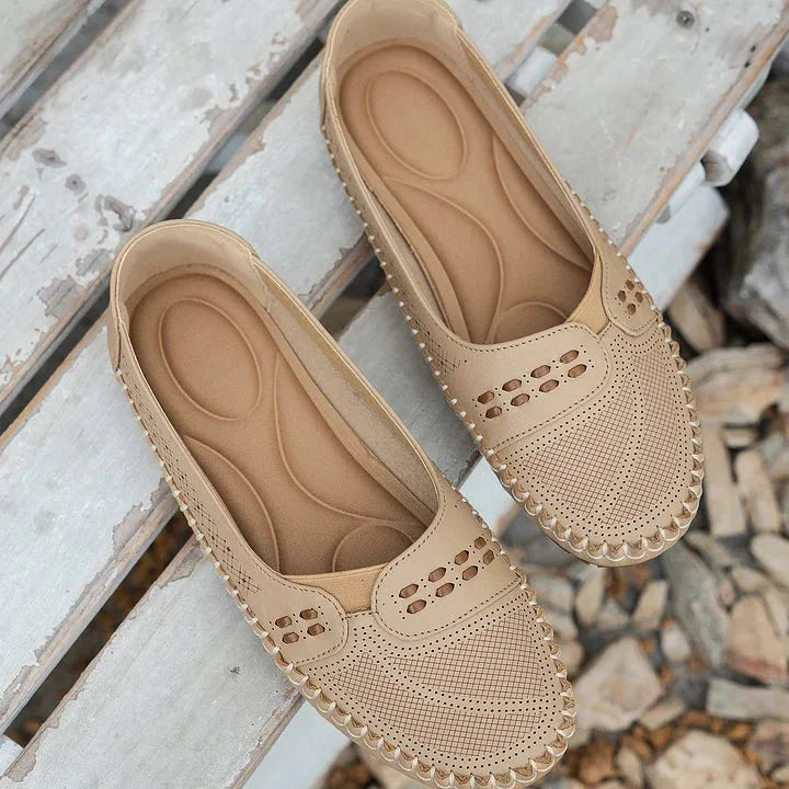 Women's Breathable Perforated Slip On Loafers with Flat Sole Support