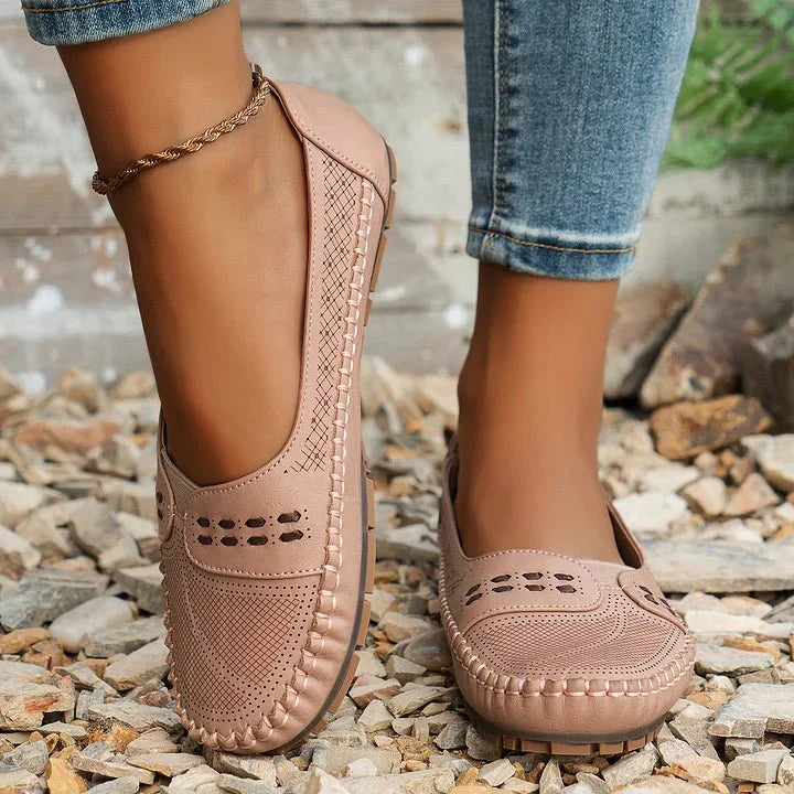 Women's Breathable Perforated Slip On Loafers with Flat Sole Support