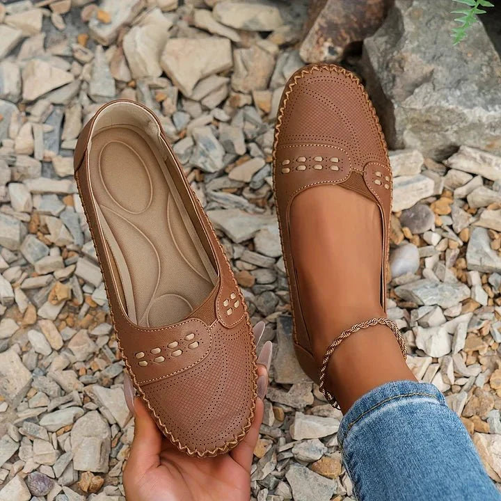 Women's Breathable Perforated Slip On Loafers with Flat Sole Support