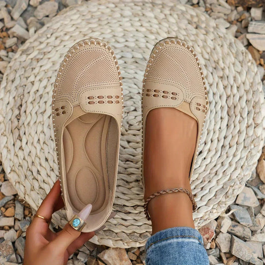 Women's Breathable Perforated Slip On Loafers with Flat Sole Support