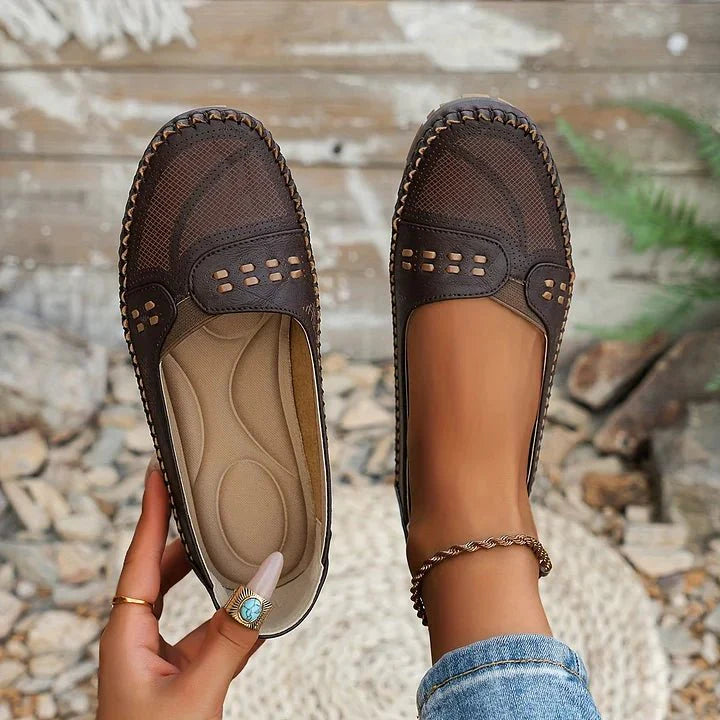 Women's Breathable Perforated Slip On Loafers with Flat Sole Support