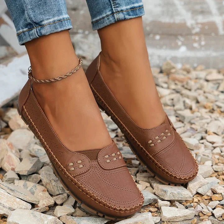 Women's Breathable Perforated Slip On Loafers with Flat Sole Support