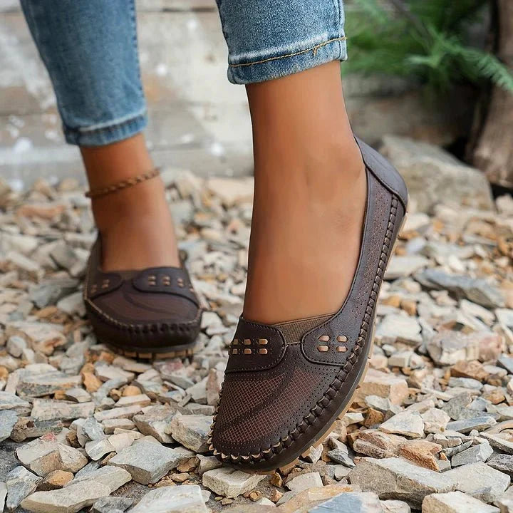 Women's Breathable Perforated Slip On Loafers with Flat Sole Support