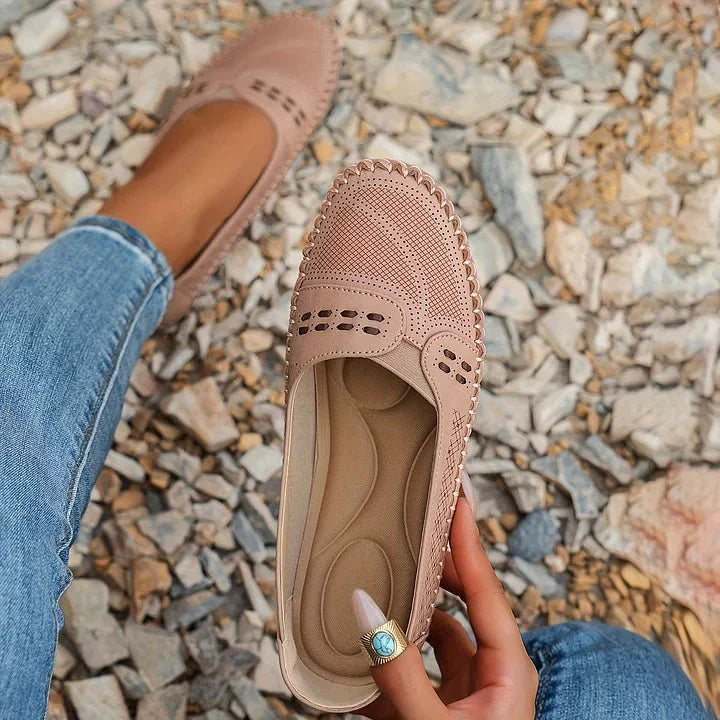 Women's Breathable Perforated Slip On Loafers with Flat Sole Support