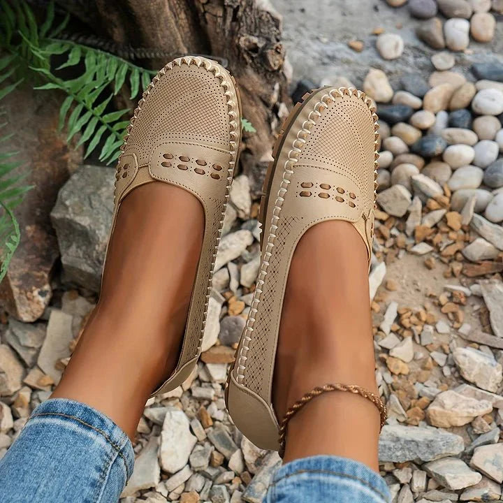 Women's Breathable Perforated Slip On Loafers with Flat Sole Support