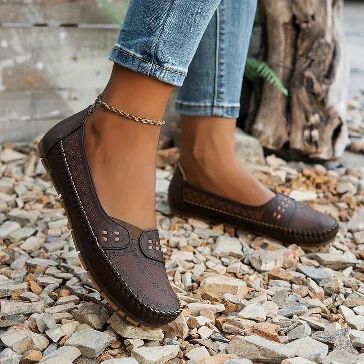 Women's Breathable Perforated Slip On Loafers with Flat Sole Support