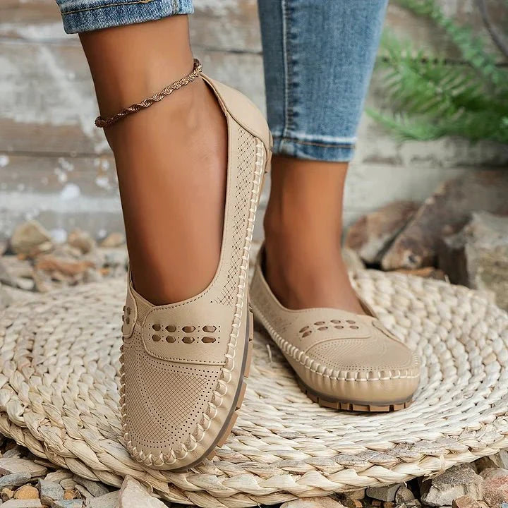 Women's Breathable Perforated Slip On Loafers with Flat Sole Support