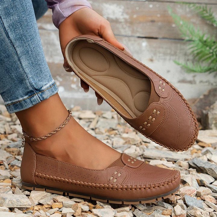 Women's Breathable Perforated Slip On Loafers with Flat Sole Support