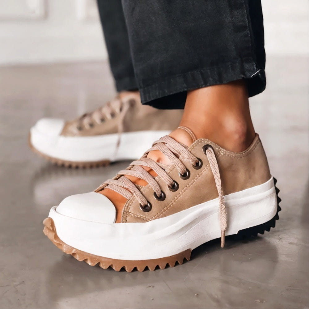 Women's Chunky Platform Sneakers with Adjustable Lace-Up and Ridged Grip