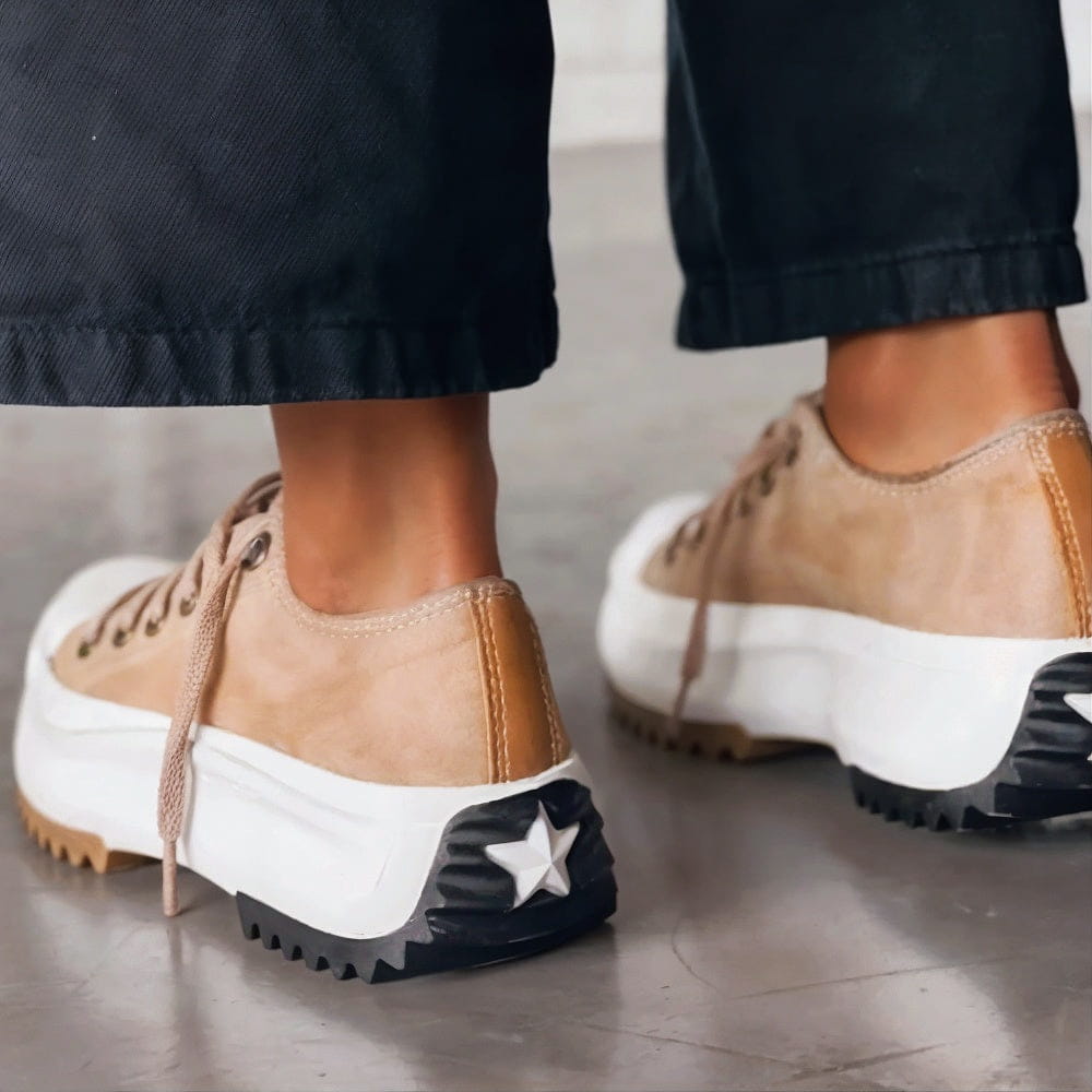 Women's Chunky Platform Sneakers with Adjustable Lace-Up and Ridged Grip