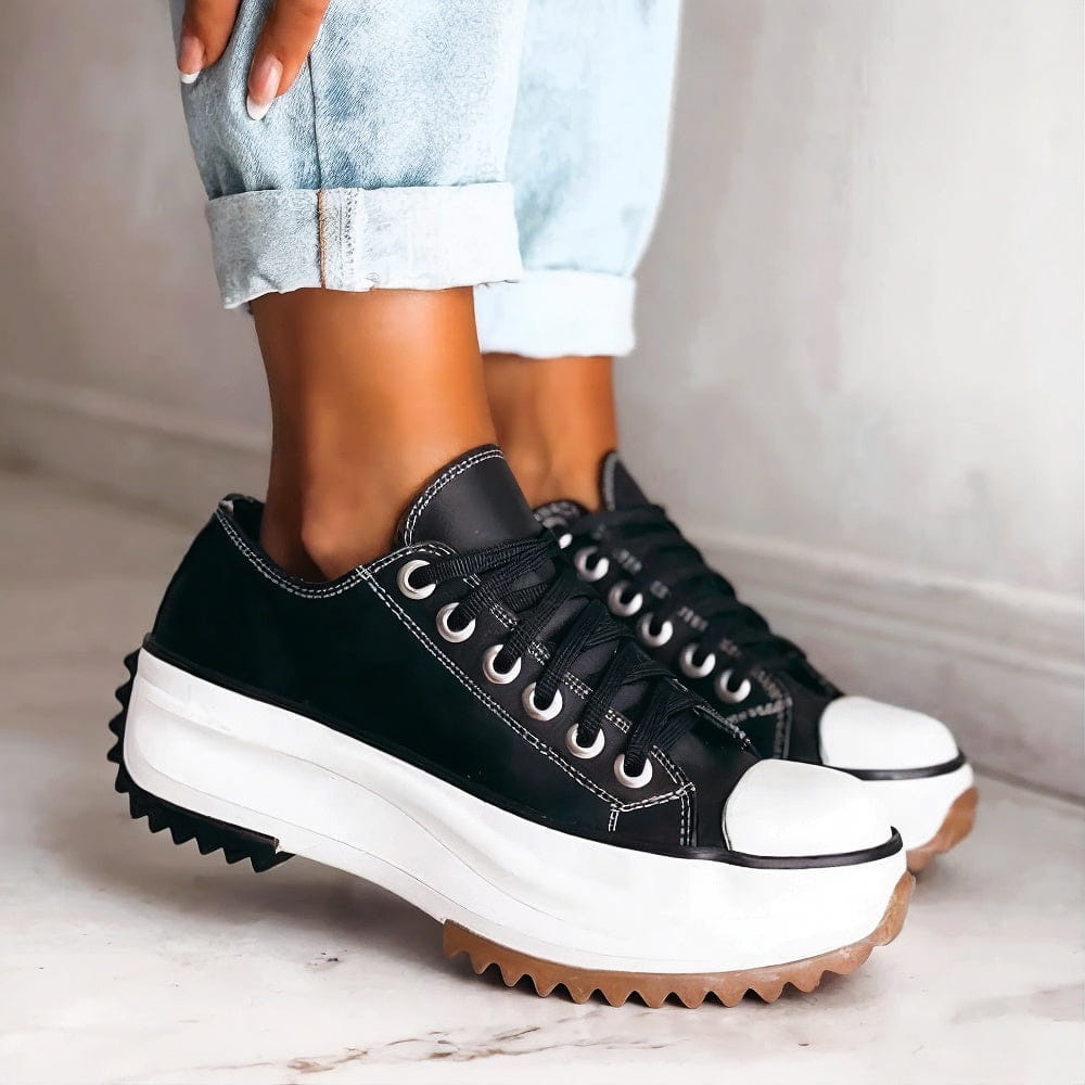 Women's Chunky Platform Sneakers with Adjustable Lace-Up and Ridged Grip