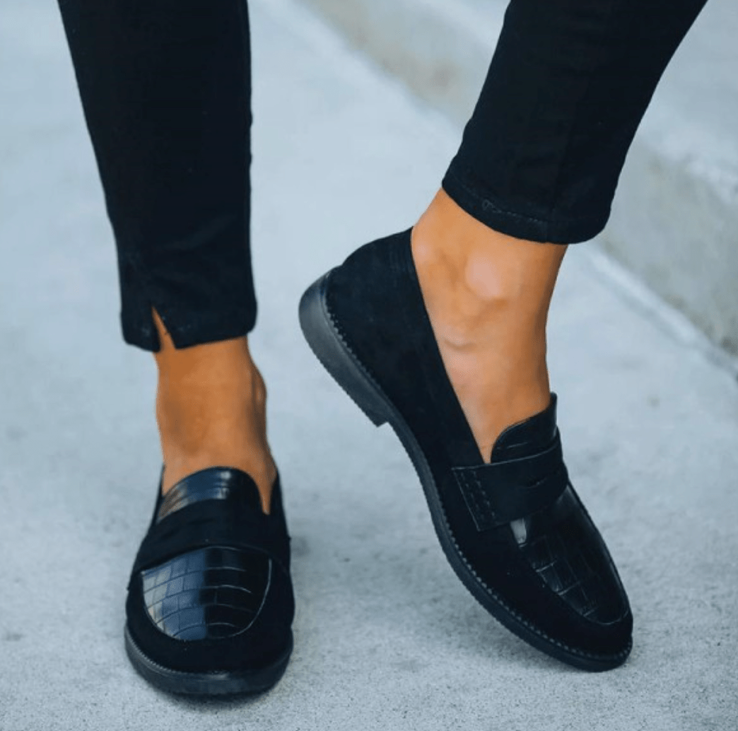 Croc-Embossed Women's Slip-On Loafers with Flat Sole