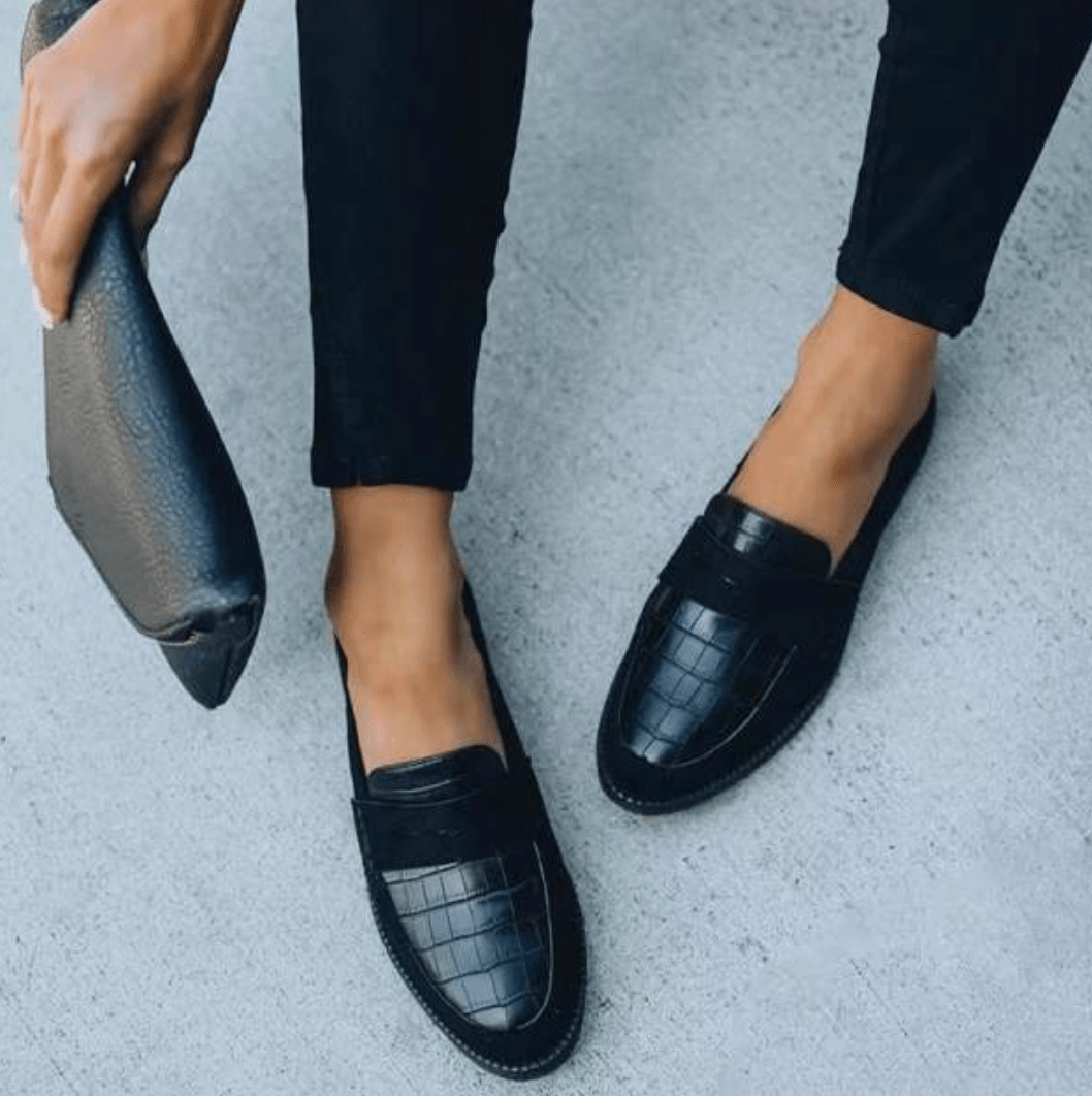 Croc-Embossed Women's Slip-On Loafers with Flat Sole