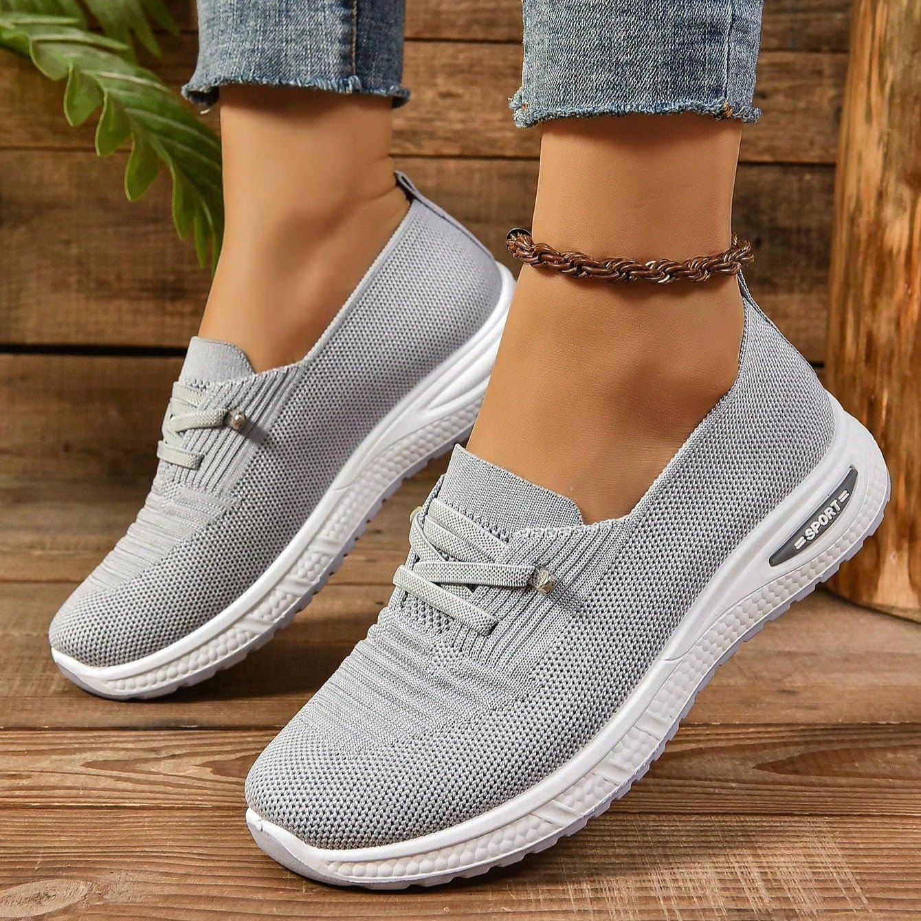 Women's Gray Slip-On Orthopedic Comfort Sneakers