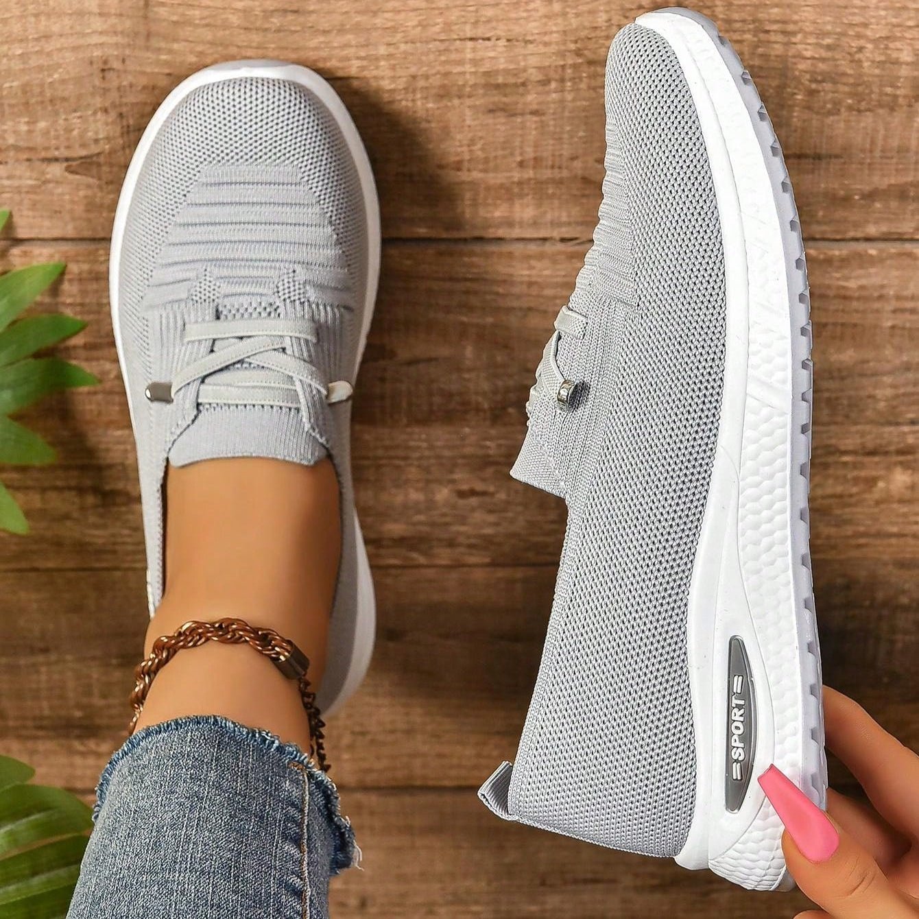 Women's Gray Slip-On Orthopedic Comfort Sneakers