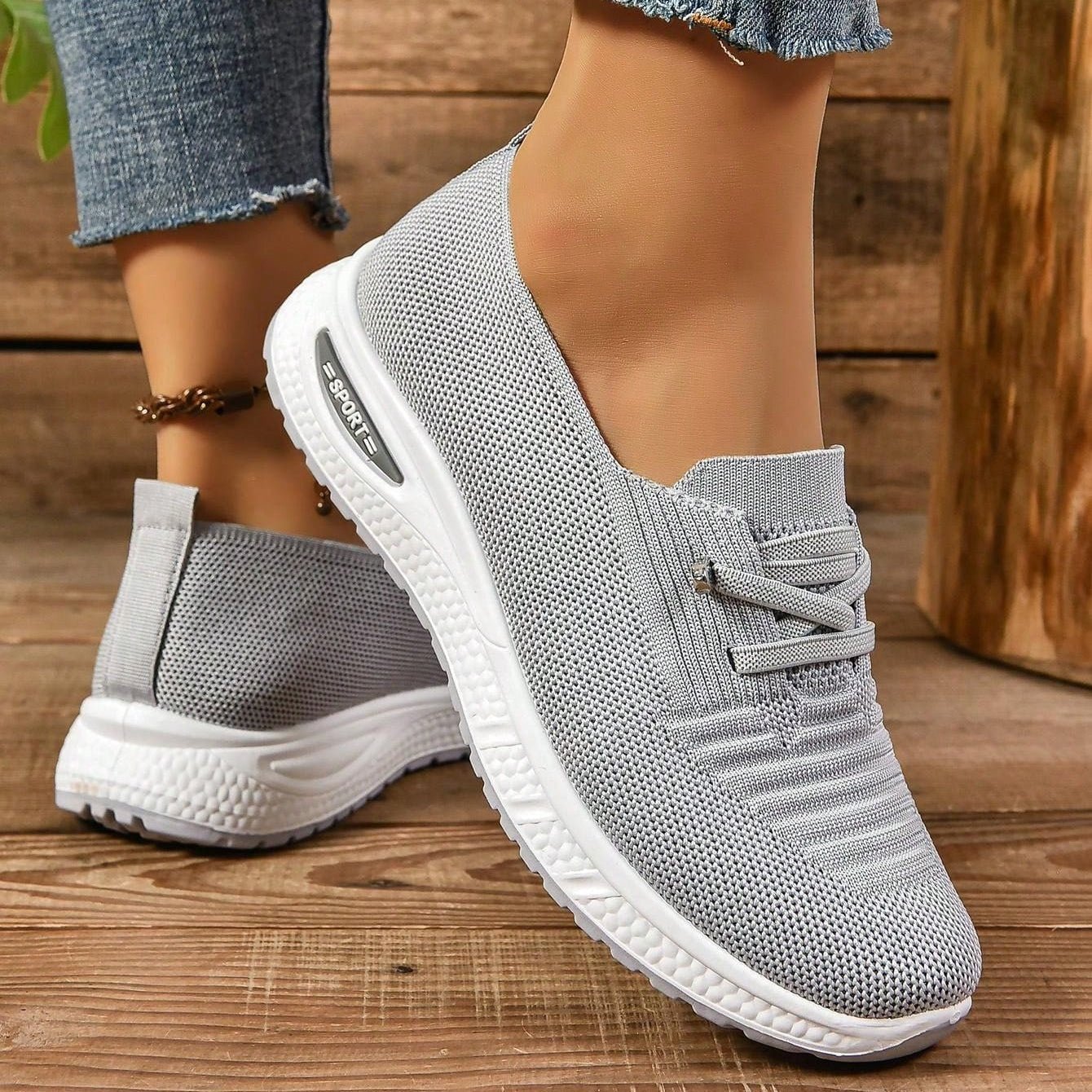 Women's Gray Slip-On Orthopedic Comfort Sneakers