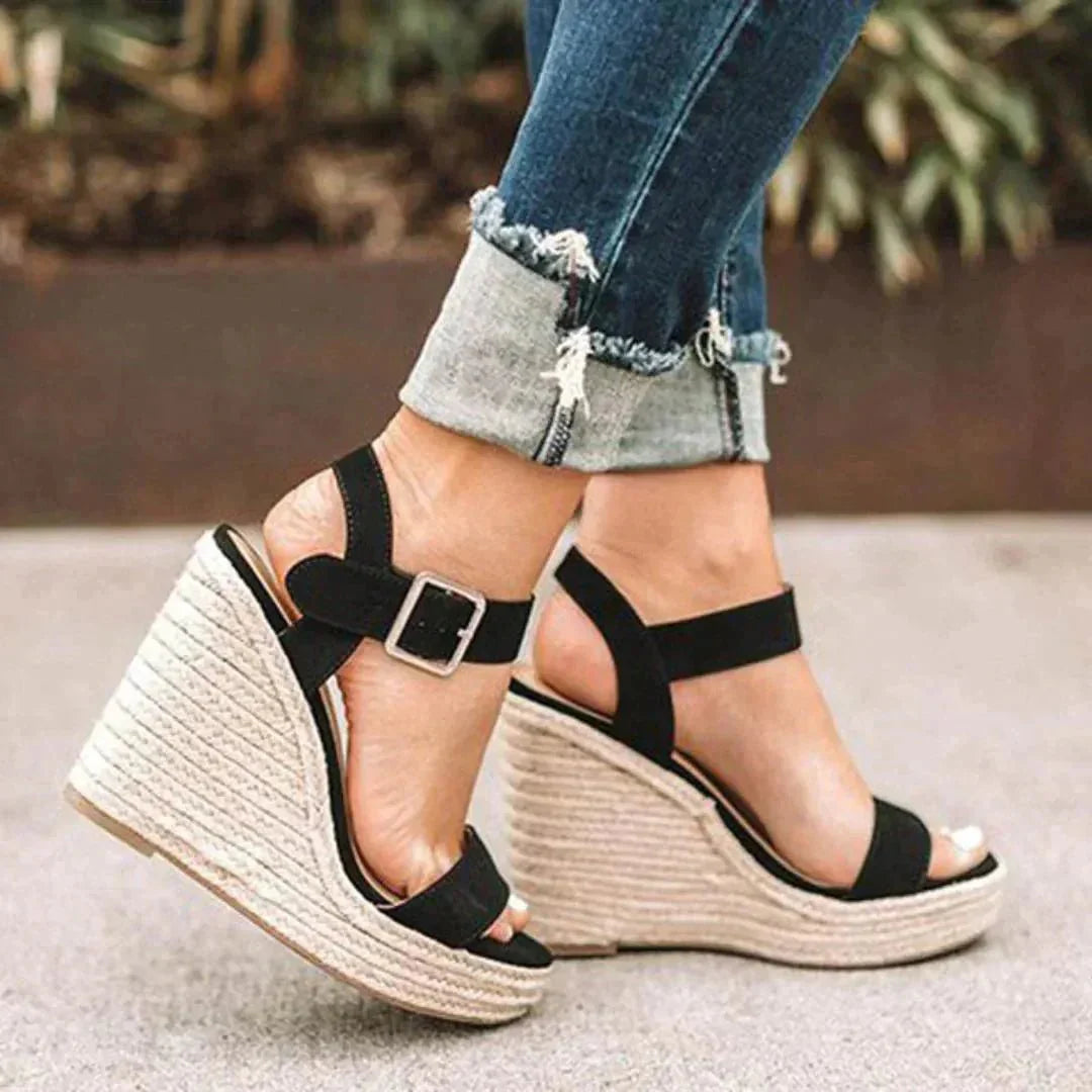 Open-Toe Wedge Espadrilles with Adjustable Ankle Strap