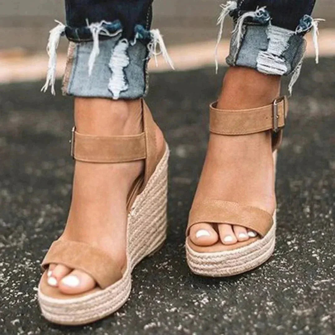 Open-Toe Wedge Espadrilles with Adjustable Ankle Strap