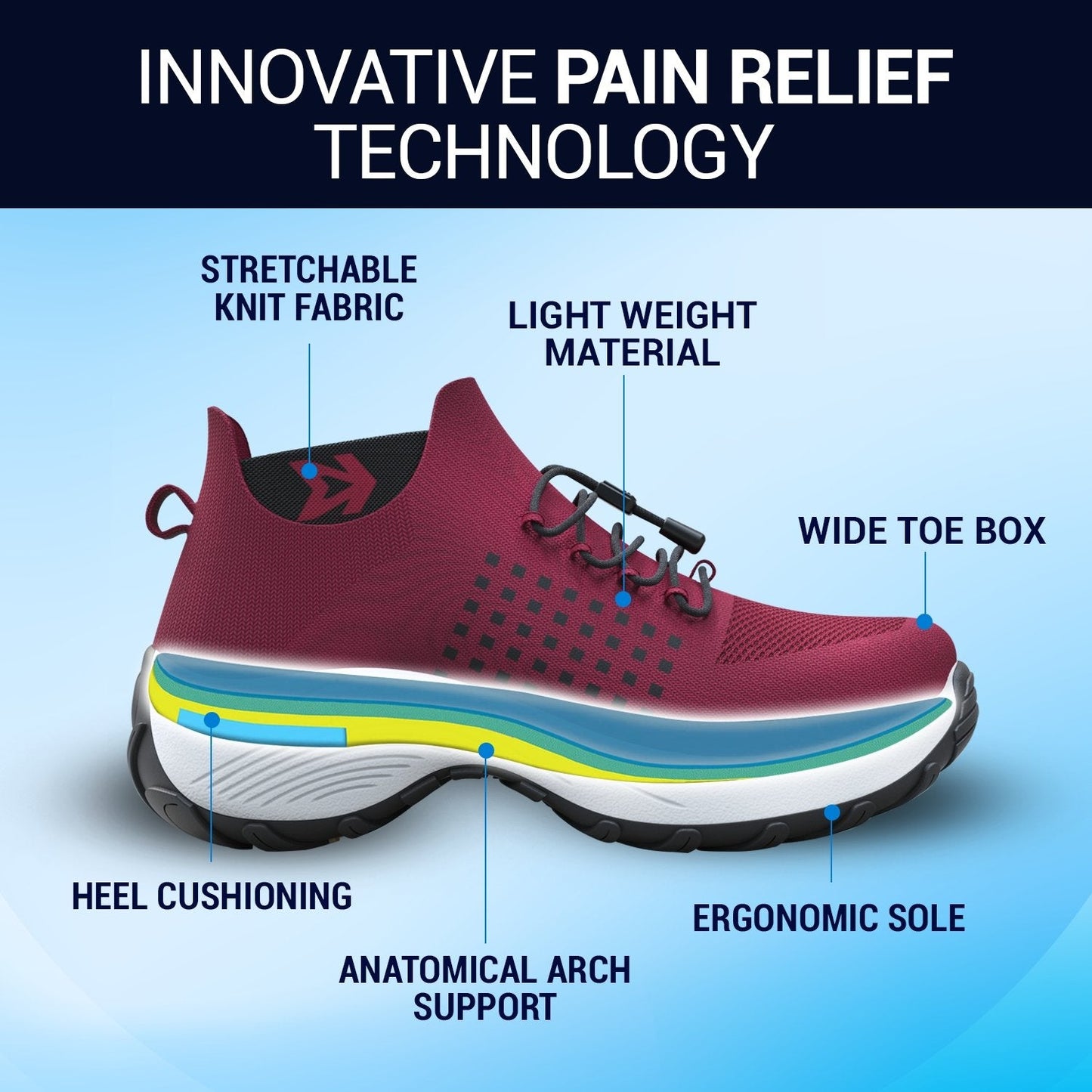 Women's Stretch Cushion Sneakers for Foot Pain Relief