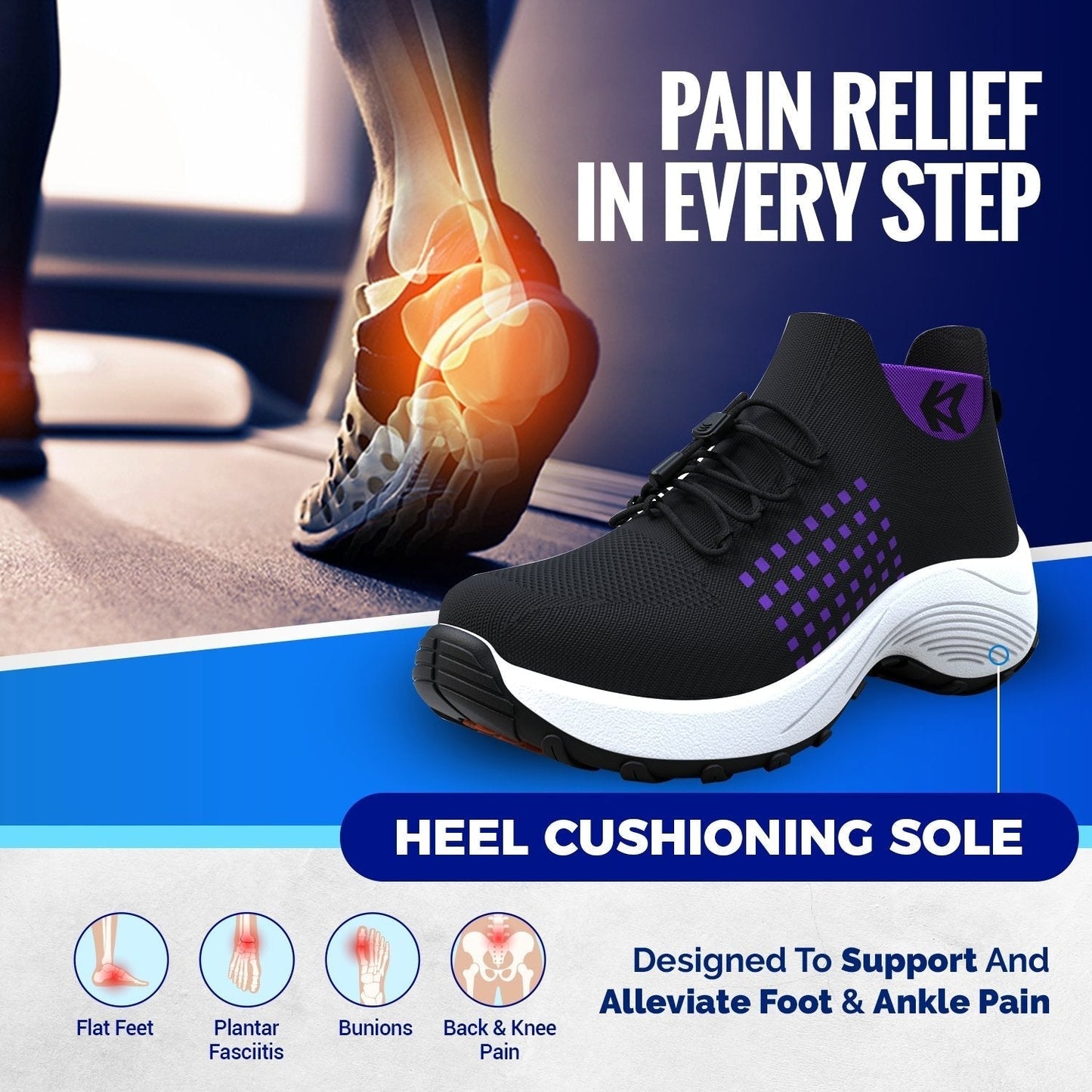 Women's Stretch Cushion Sneakers for Foot Pain Relief
