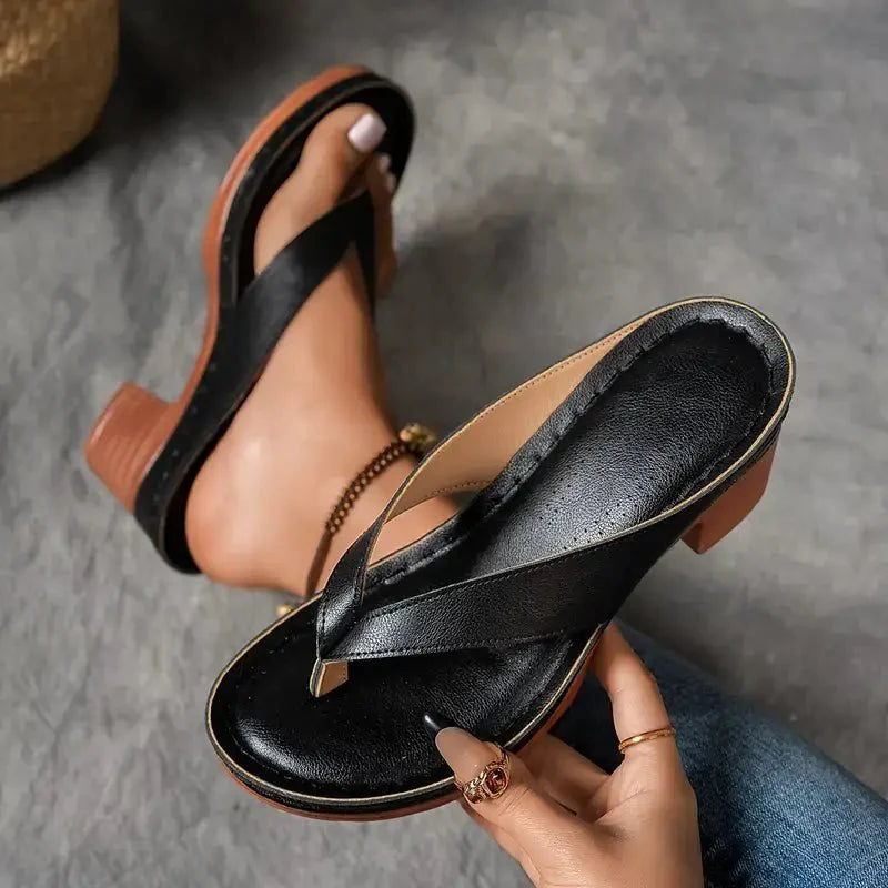 Women's Black Orthopedic Heel Sandals with Cushioned Insole