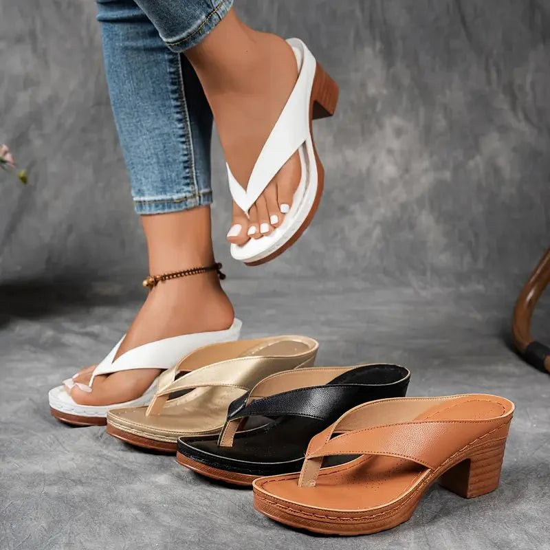 Women's Black Orthopedic Heel Sandals with Cushioned Insole